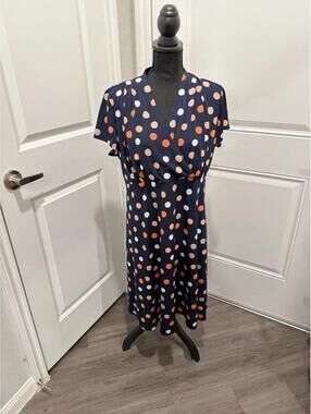 NorthStyle Navy Blue Polka Dot Wrap Dress Size 1X